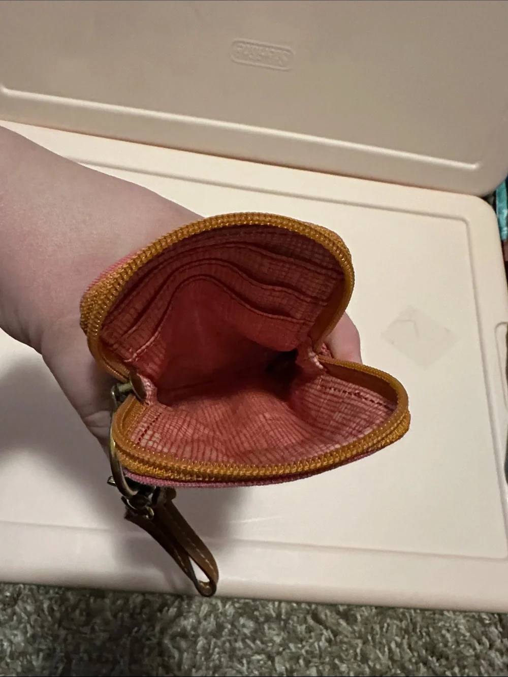 Fossil orange Patterned Wristlet Phone Case with Pink Trim